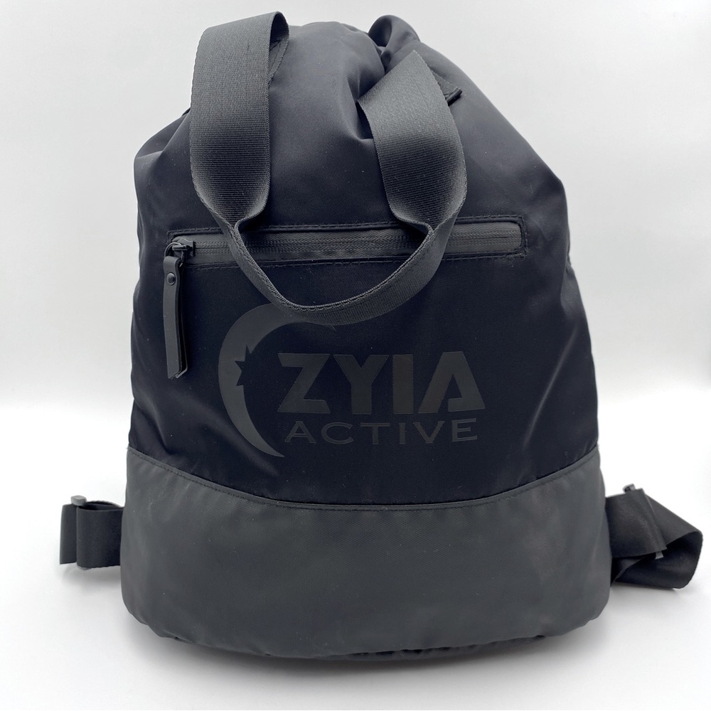 Zyia Active by Vooray Black Nylon Drawstring Backpack Gym Bag